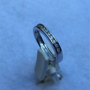 Sterling Silver Ring With Row of Cubic Zirconia Accents, Size 9 1/4